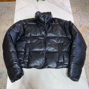 Zara Puffer Faux Leather Jacket Size XS Oversized can fit Medium
